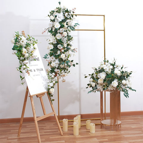 Rose Baby Breath Greenery Wedding Floral Arrangement Table Centerpiece Ball Event Welcome Sign Flower Party Props Window Display #1017