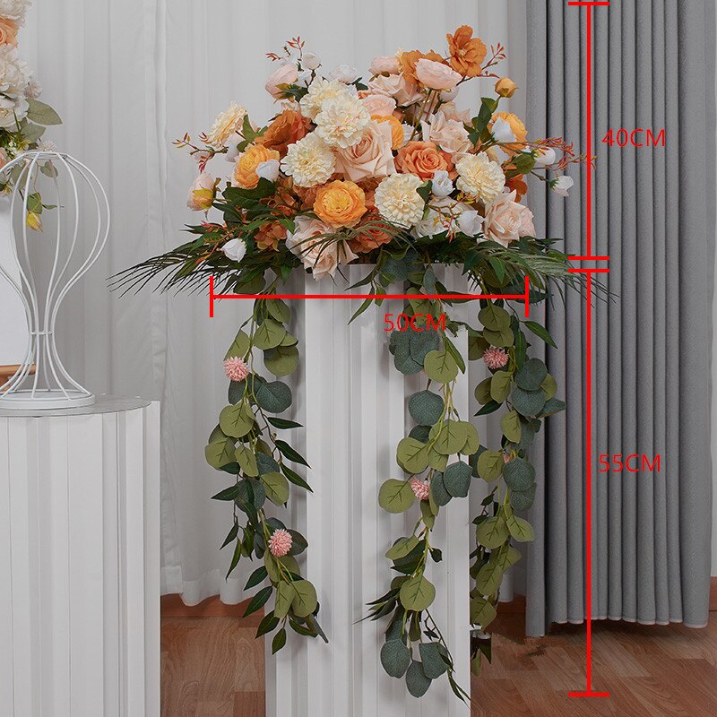 Rose Green Eucalyptus Plant Vine Artificial Flower Ball Wedding Table Centerpiece Deco Arrangement Party Stage Road Guide Floral #1003