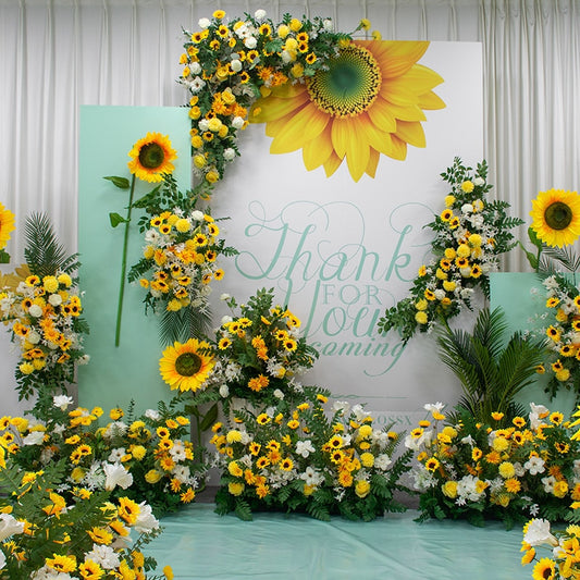 Sunflower Wedding Floral Rose Artificial Flower Row Wall Hanging Corner Flower Wedding Backdrop Scene Deco Road Lead Flower Ball #1132