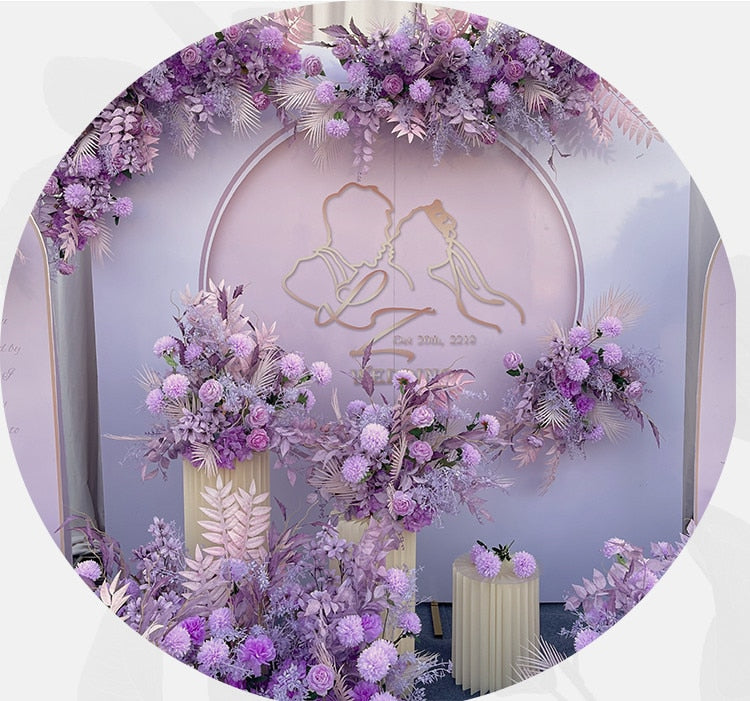 Purple White Artificial Flower Arrangement Wedding Catwalk Road Lead Table Flower Wedding Backdrop Layout Party Flower Wall Deco #1102