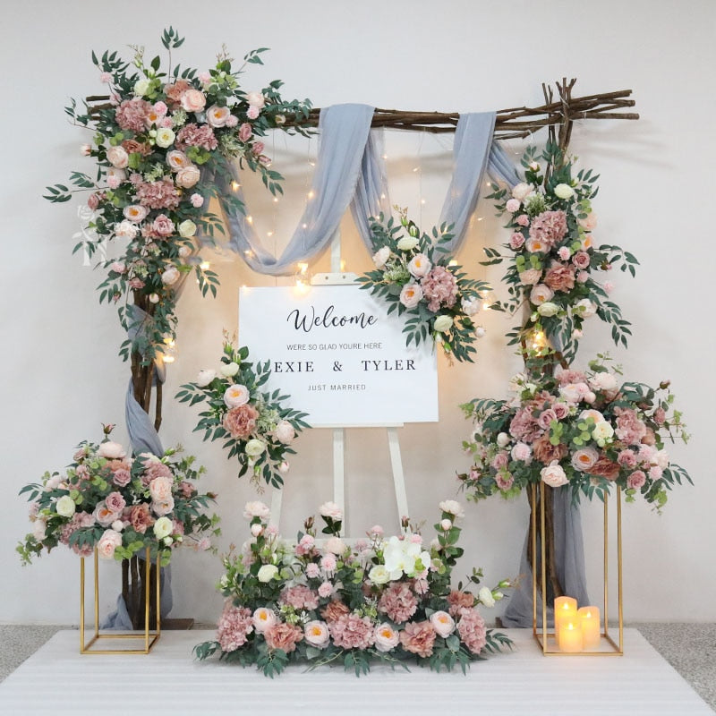 Pink Wedding Backdrop Floral Arrangement Arch Corner Flower Event Table Centerpieces Ball Party Floor Flowers Welcome Sign Props #1091