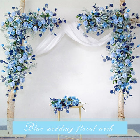 Custom Wedding Props Arch Backdrop Party Event Decor Artificial Flower Row Silk Blue White Outdoor Lawn Fake Flower Arrangement  #1054