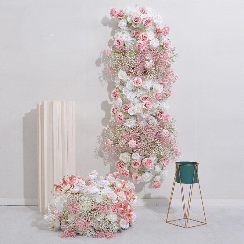 Pink White Rose Babysbreath Orchid Wedding Backdrop Decor Floral Arrangement Event Table Centerpiece Flower Ball Party Props #1019