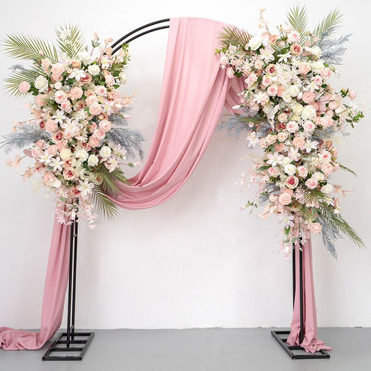 Pink White Rose Peony Green Plants Flower Row Runner Wedding Backdrop Arch Decor Floral Arrangement Hang Flower Event Party Prop #1096