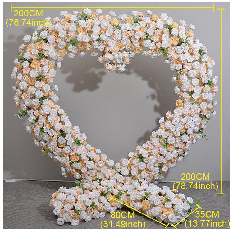 200cm Heart-shaped Frame with White Yellow Flower Wedding Background Decoration Rose Flower Stand Party Props Arch Stage Flower Rack #1011