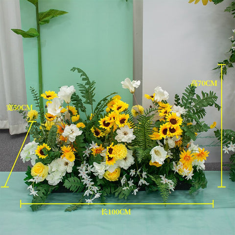 Sunflower Wedding Floral Rose Artificial Flower Row Wall Hanging Corner Flower Wedding Backdrop Scene Deco Road Lead Flower Ball #1132