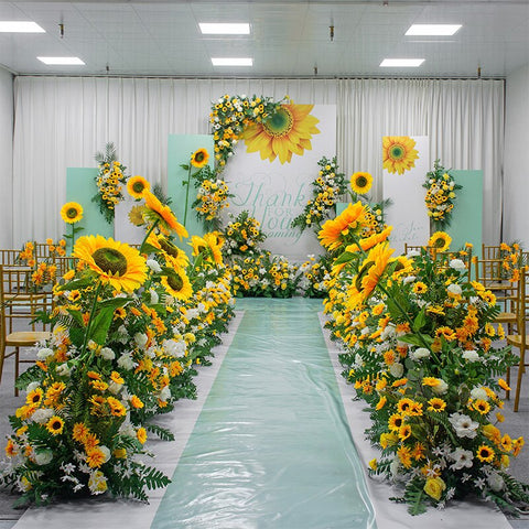 Sunflower Wedding Floral Rose Artificial Flower Row Wall Hanging Corner Flower Wedding Backdrop Scene Deco Road Lead Flower Ball #1132