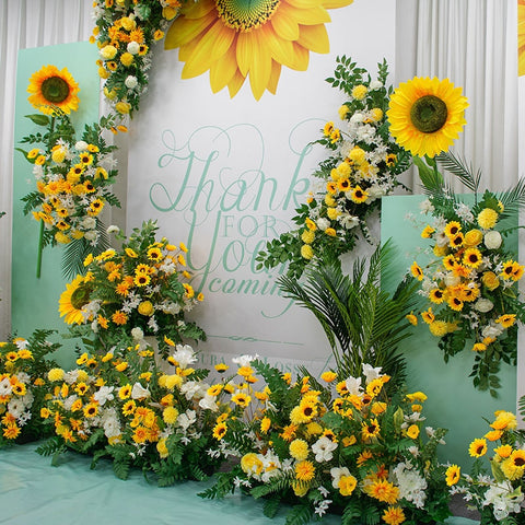 Sunflower Wedding Floral Rose Artificial Flower Row Wall Hanging Corner Flower Wedding Backdrop Scene Deco Road Lead Flower Ball #1132