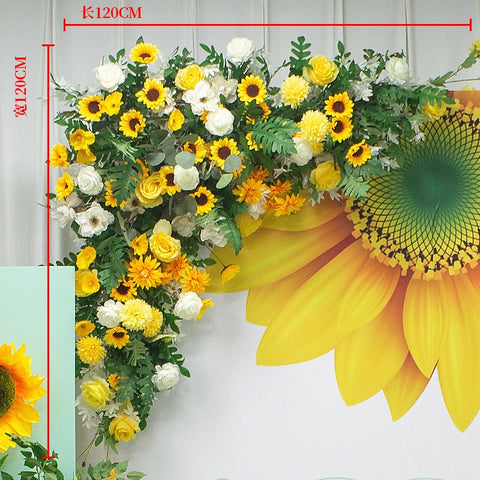 Sunflower Wedding Floral Rose Artificial Flower Row Wall Hanging Corner Flower Wedding Backdrop Scene Deco Road Lead Flower Ball #1132