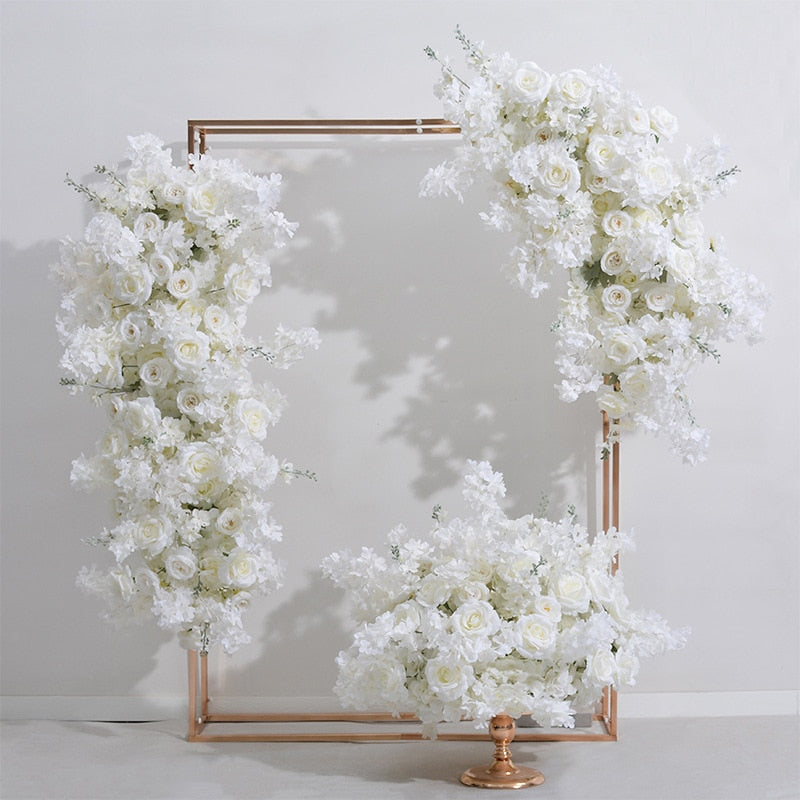 White Cherry Blossom Delphinium Rose Hang Corner Flower Row Wedding Backdrop Arch Deco Floral Table Centerpieces Ball Party Prop #1014