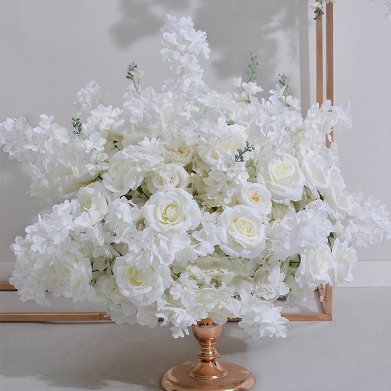 White Cherry Blossom Delphinium Rose Hang Corner Flower Row Wedding Backdrop Arch Deco Floral Table Centerpieces Ball Party Prop #1014