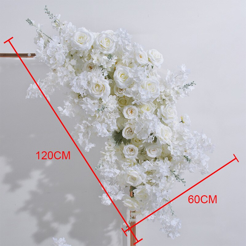 White Cherry Blossom Delphinium Rose Hang Corner Flower Row Wedding Backdrop Arch Deco Floral Table Centerpieces Ball Party Prop #1014