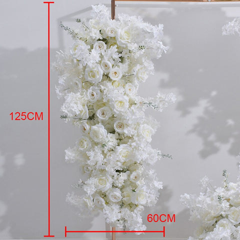 White Cherry Blossom Delphinium Rose Hang Corner Flower Row Wedding Backdrop Arch Deco Floral Table Centerpieces Ball Party Prop #1014