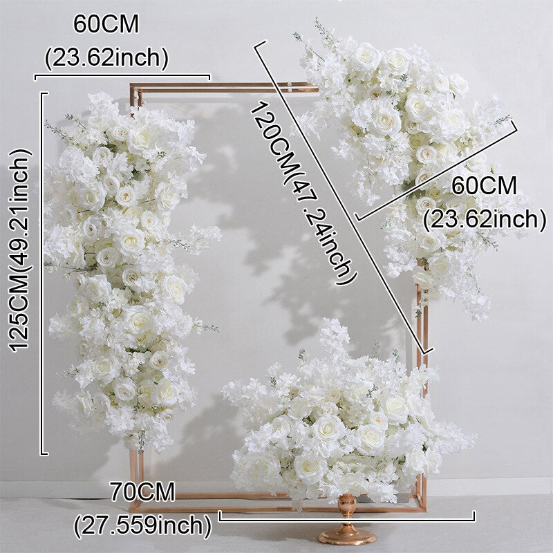 White Cherry Blossom Delphinium Rose Hang Corner Flower Row Wedding Backdrop Arch Deco Floral Table Centerpieces Ball Party Prop #1014