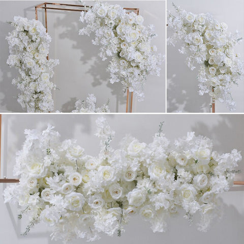 White Cherry Blossom Delphinium Rose Hang Corner Flower Row Wedding Backdrop Arch Deco Floral Table Centerpieces Ball Party Prop #1014