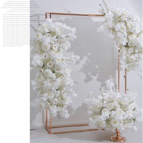 White Cherry Blossom Delphinium Rose Hang Corner Flower Row Wedding Backdrop Arch Deco Floral Table Centerpieces Ball Party Prop #1014