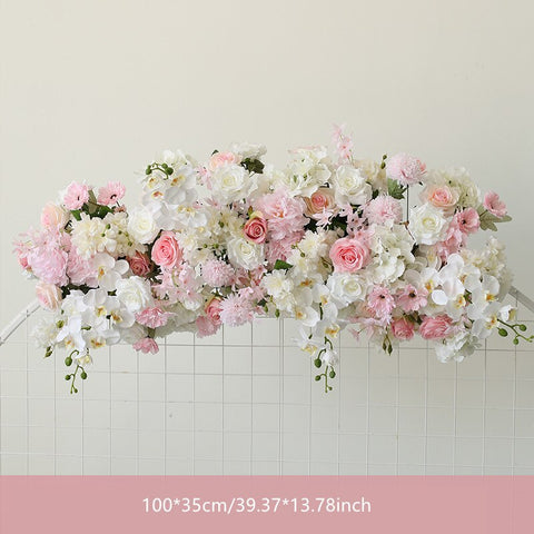 White Orchid Hydrangea Pink Rose Dandelion Pompom Arch Decor Hang Flower Row Banquet Wedding Backdrop Table Runner Floor Floral #1123