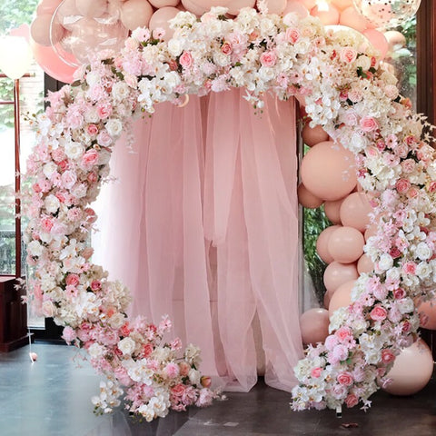 White Orchid Hydrangea Pink Rose Dandelion Pompom Arch Decor Hang Flower Row Banquet Wedding Backdrop Table Runner Floor Floral #1123