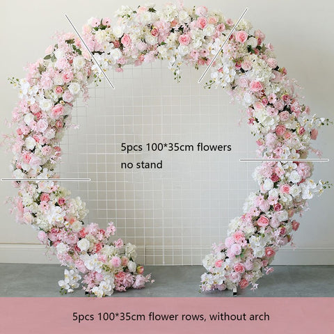 White Orchid Hydrangea Pink Rose Dandelion Pompom Arch Decor Hang Flower Row Banquet Wedding Backdrop Table Runner Floor Floral #1123