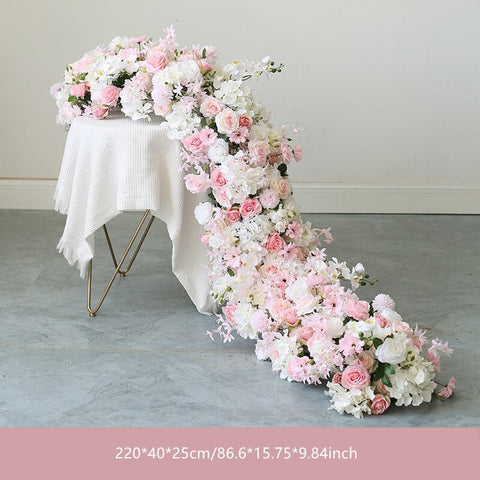 White Orchid Hydrangea Pink Rose Dandelion Pompom Arch Decor Hang Flower Row Banquet Wedding Backdrop Table Runner Floor Floral #1123