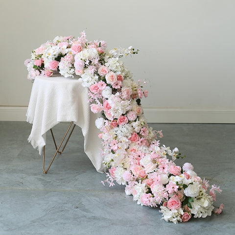 White Orchid Hydrangea Pink Rose Dandelion Pompom Arch Decor Hang Flower Row Banquet Wedding Backdrop Table Runner Floor Floral #1123