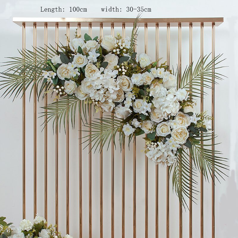 White Palm Rose Arches Hang Flower Row Wedding Backdrop Decor Floral Arrangement Table Centerpiece Flower Ball Party Satge Props #1124