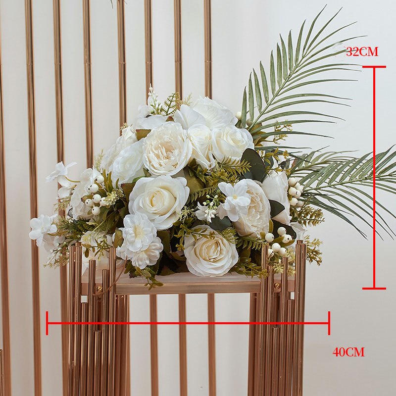 White Palm Rose Arches Hang Flower Row Wedding Backdrop Decor Floral Arrangement Table Centerpiece Flower Ball Party Satge Props #1124