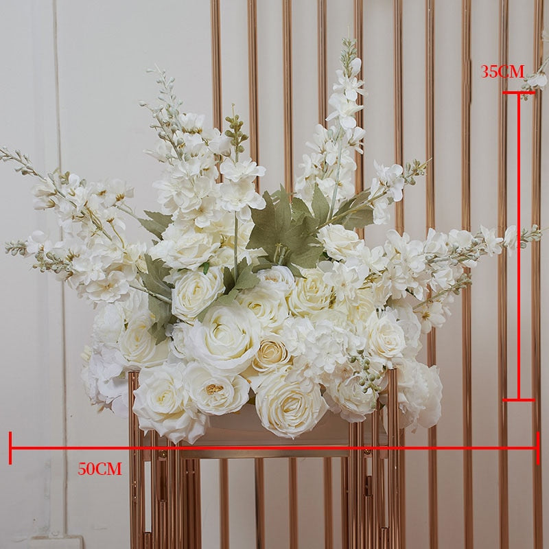 White Palm Rose Arches Hang Flower Row Wedding Backdrop Decor Floral Arrangement Table Centerpiece Flower Ball Party Satge Props #1124