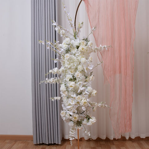 White Rose Hyacinth Orchid Wedding Arch Arrangement Hanging Flower Row Party Satge Backdrop Wall Decor Prop Event Banquet Floral #1128