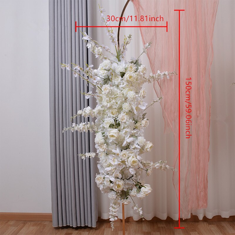 White Rose Hyacinth Orchid Wedding Arch Arrangement Hanging Flower Row Party Satge Backdrop Wall Decor Prop Event Banquet Floral #1128