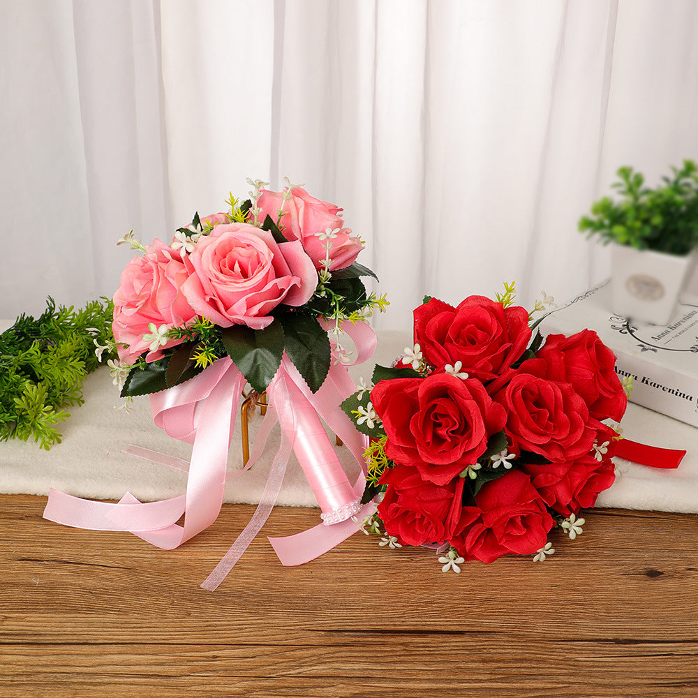 20cm The New Artificial Flowers Bridal Bouquet Pink Rose Wedding Flowers W2040