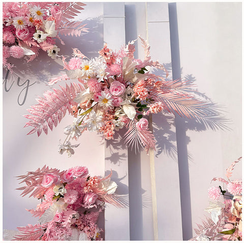 Custom-made Pink Wedding Simulation Flower Wedding Flower Arrangement Background Flower Arrangement Props Corner Flower Wrought Iron Road Flower Arrangement #1056