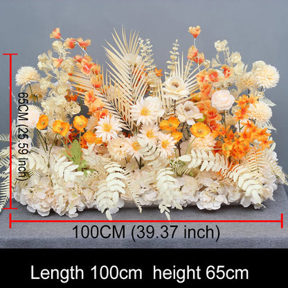Red Wedding Backdrop Decor Rose Flower Row Artificial Oncidium Eucalyptus Road Lead Floor Floral Party Arch Decor Corner Flower #1134