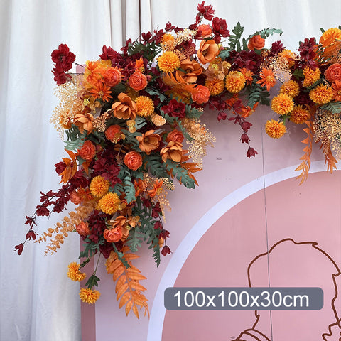 Neue Hochzeit großer Stil Herbst Mandarine Boden Blumenarrangement Simulation Seidenblumendekoration Eukalyptus Blumenarrangement T-Plattform Straße führende Hochzeit