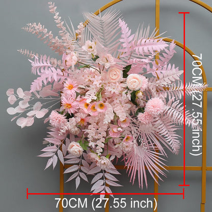 Red Wedding Backdrop Decor Rose Flower Row Artificial Oncidium Eucalyptus Road Lead Floor Floral Party Arch Decor Corner Flower #1134