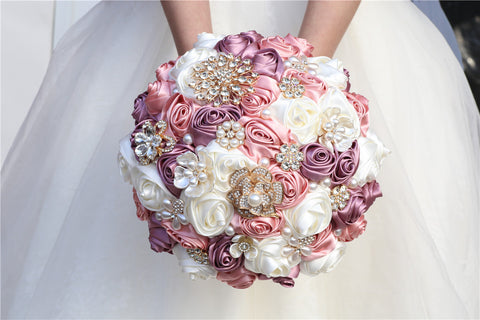 22cm Wedding Bouquet Bride Bridal Brooch Bouquets Bridesmaid Bouquet Diamond Pearl Ribbon Valentine's Day Confession Party W2038