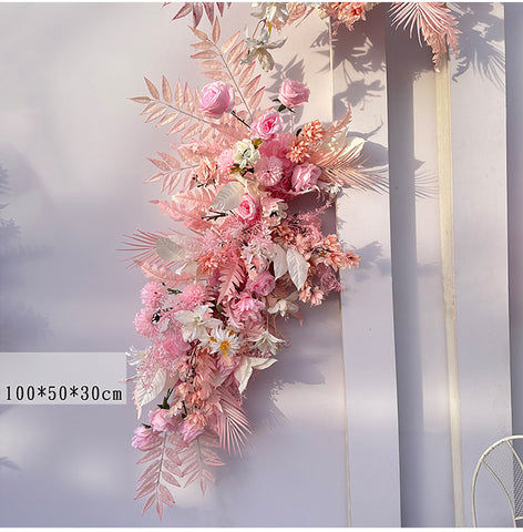 Custom-made Pink Wedding Simulation Flower Wedding Flower Arrangement Background Flower Arrangement Props Corner Flower Wrought Iron Road Flower Arrangement #1056