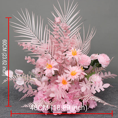 Red Wedding Backdrop Decor Rose Flower Row Artificial Oncidium Eucalyptus Road Lead Floor Floral Party Arch Decor Corner Flower #1134