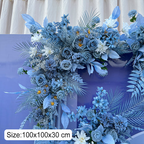 Blue Series Wedding Ground Flower Arrangement Background Hanging Flower Corner Flower T Platform Road Guide Flower Wedding Welcome Area Flower Art Stage Props #1044