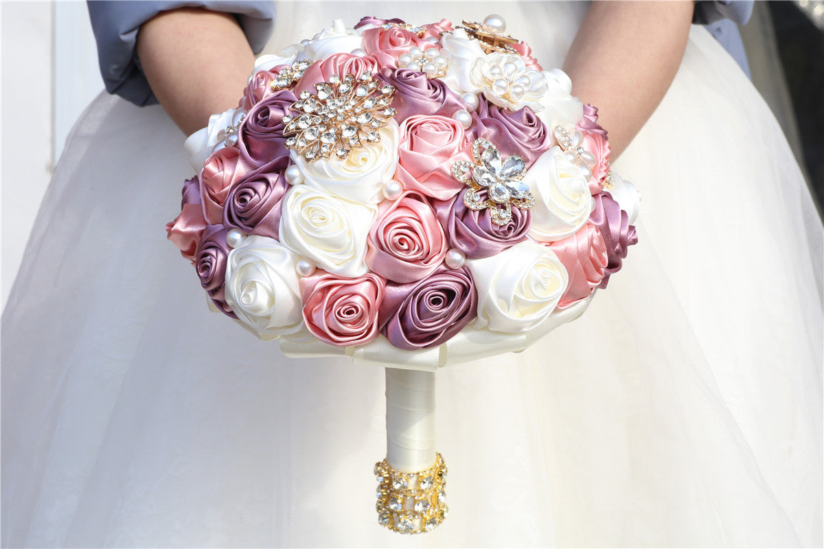 22cm Wedding Bouquet Bride Bridal Brooch Bouquets Bridesmaid Bouquet Diamond Pearl Ribbon Valentine's Day Confession Party W2038