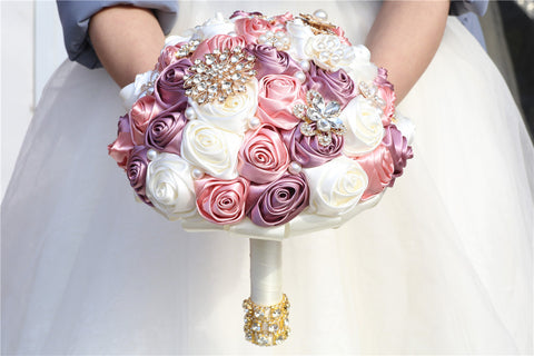 22cm Wedding Bouquet Bride Bridal Brooch Bouquets Bridesmaid Bouquet Diamond Pearl Ribbon Valentine's Day Confession Party W2038