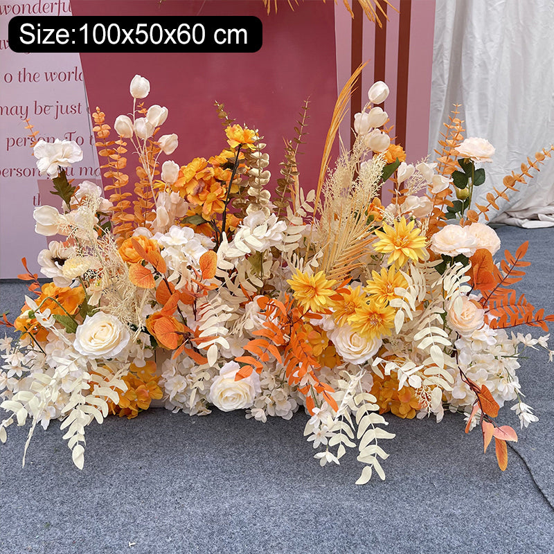 New wedding orange large row of flowers, champagne roses, artificial silk flower decoration, eucalyptus wedding road #1080