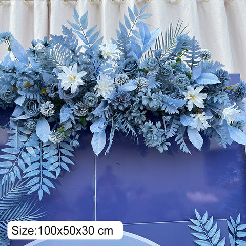 Blue Series Wedding Ground Flower Arrangement Background Hanging Flower Corner Flower T Platform Road Guide Flower Wedding Welcome Area Flower Art Stage Props #1044