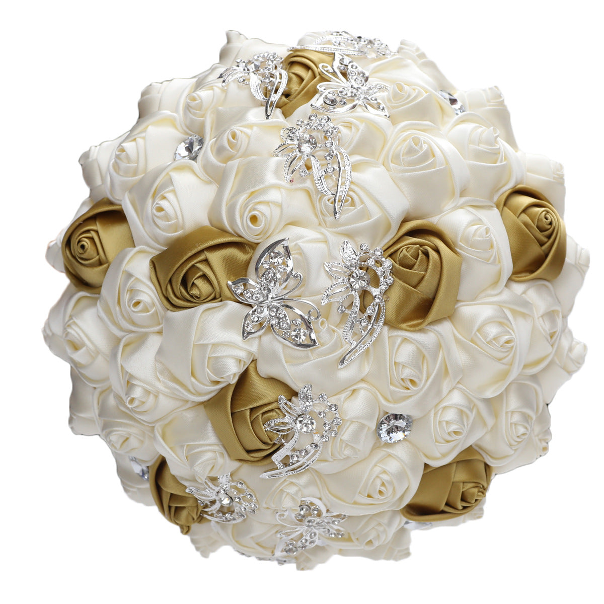 Handmade Luxury Wedding Bridal Bouquet Large Silk Rose Holding Toss Artificial Flowers Bouquets with Satin Ribbon Pearls Rhinestone for Bride Vintage Royal W2032