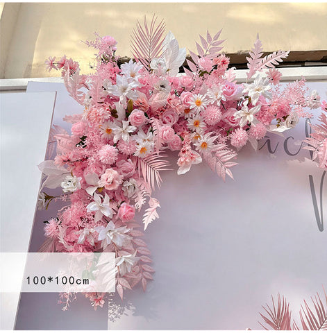 Custom-made Pink Wedding Simulation Flower Wedding Flower Arrangement Background Flower Arrangement Props Corner Flower Wrought Iron Road Flower Arrangement #1056