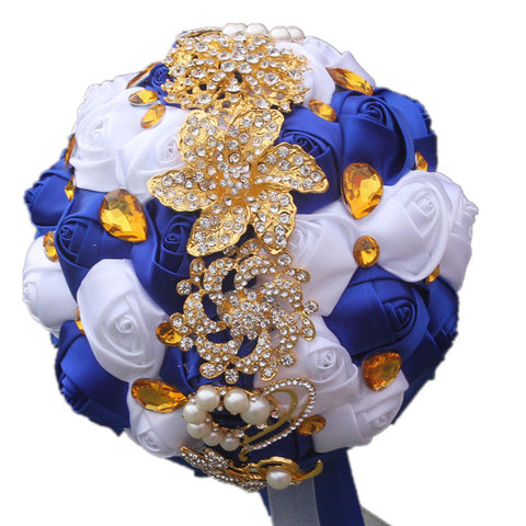 18cm Wedding Bouquet Artifical Rose Posy with Satin Jeweled Throw Bouquet Bridesmaid Holding Flowers W2025