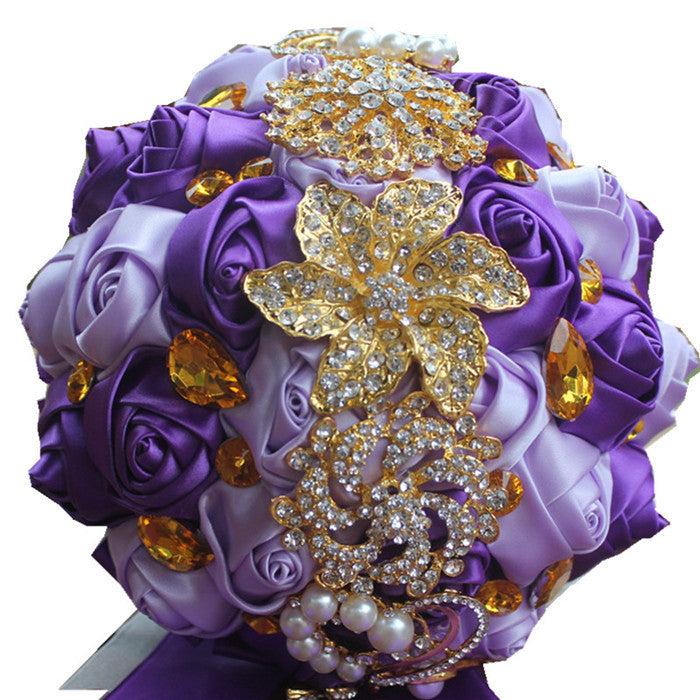 18cm Wedding Bouquet Artifical Rose Posy with Satin Jeweled Throw Bouquet Bridesmaid Holding Flowers W2025