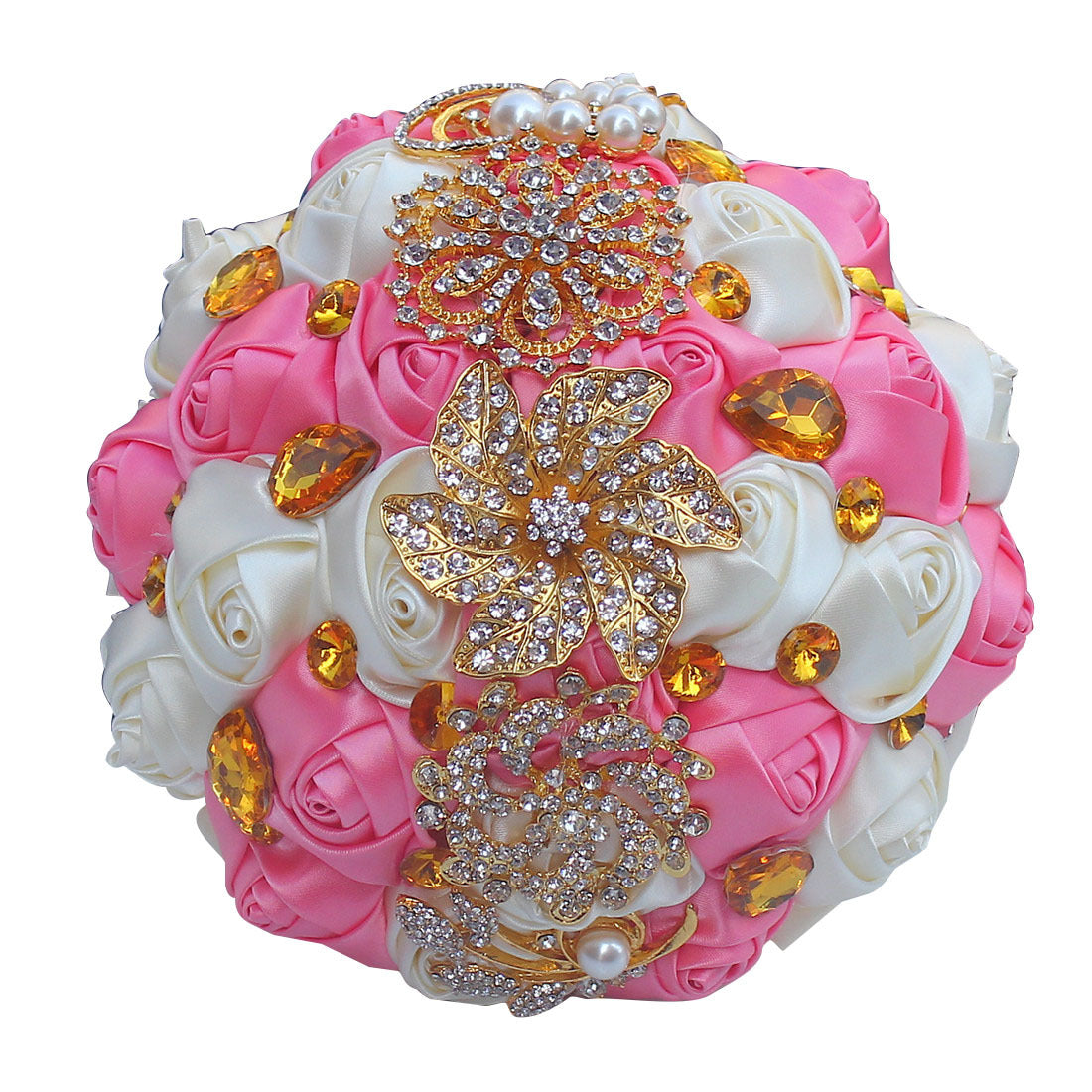 18cm Wedding Bouquet Artifical Rose Posy with Satin Jeweled Throw Bouquet Bridesmaid Holding Flowers W2025