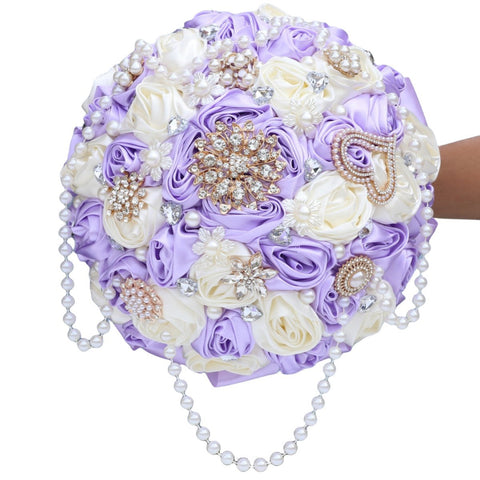 22cm Milk Ribbon Rose Roll Bride Bridesmaid Holding Flower Pearl Tassel Holding Flowers Wedding Decoration W2011