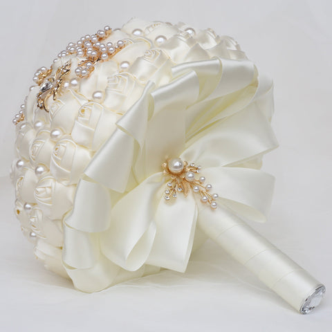 21cm Handmade Holding Flowers Bridal Bouquet With Ribbon Rose Diamond Pearl Butterfly Diamond Alloy Diamond W2008